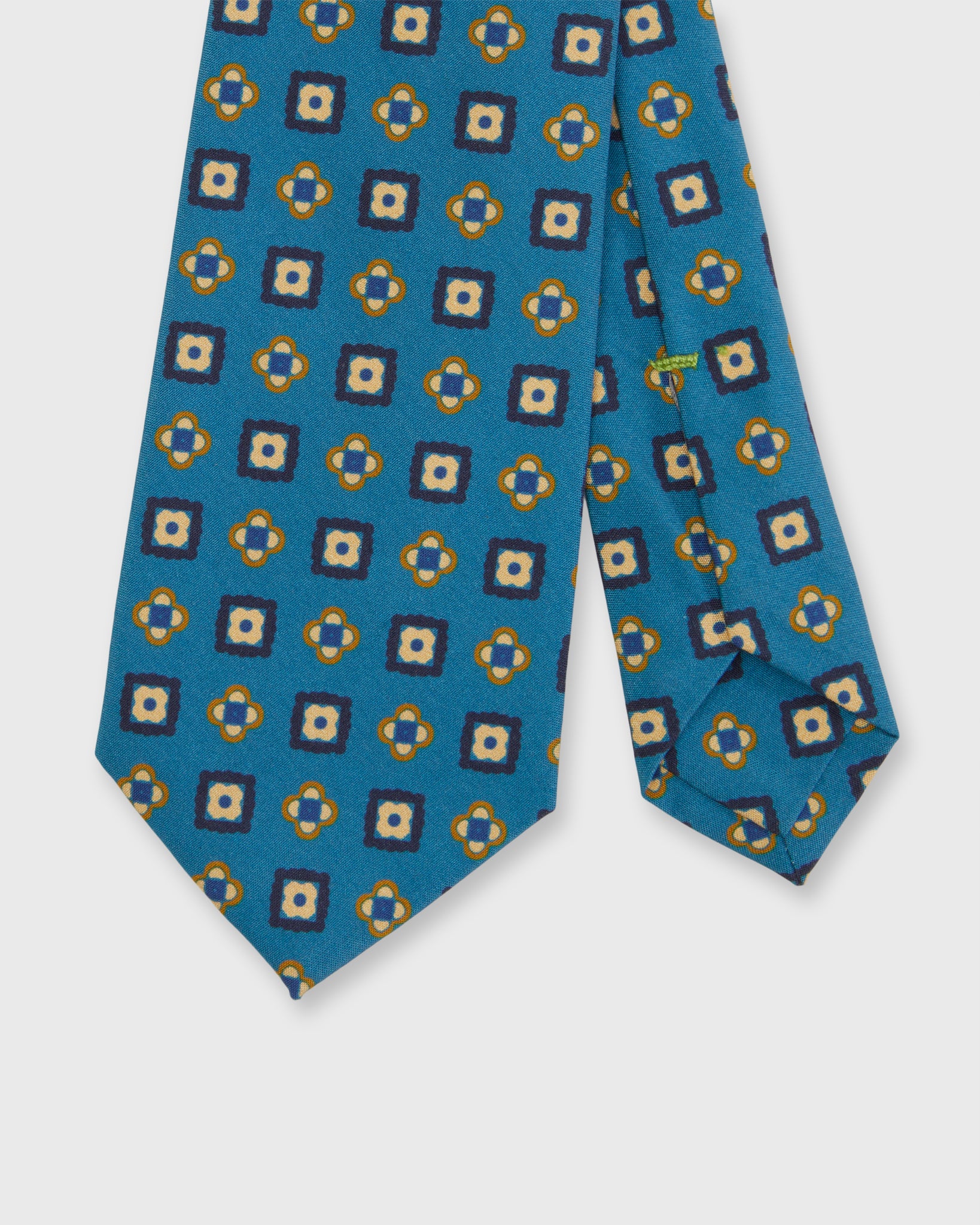 Silk Print Tie in River/Navy/Chartreuse Medallion