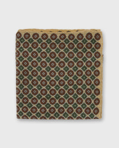 Wool/Silk Pocket Square in Khaki/Brick/Green Medallion
