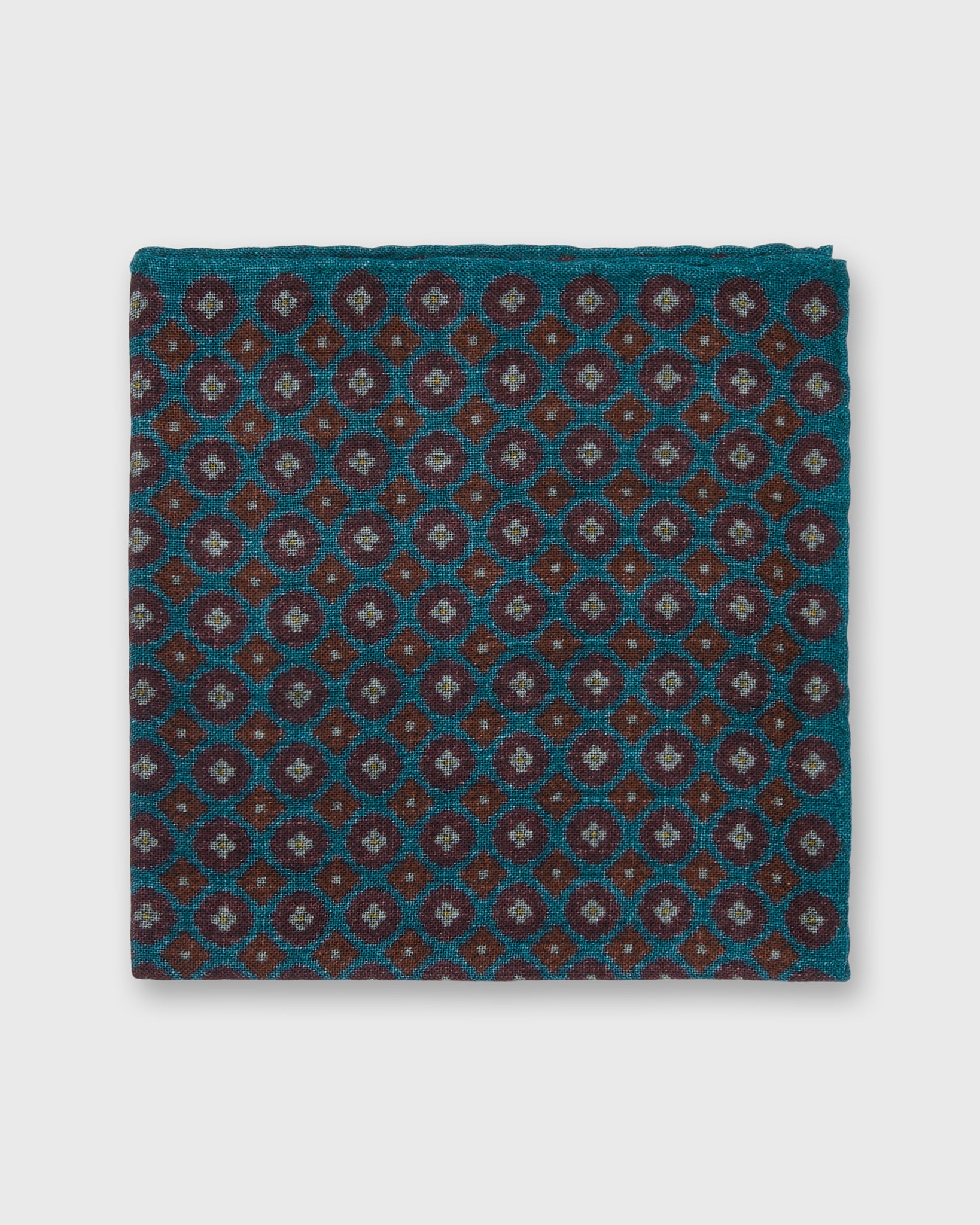 Wool/Silk Pocket Square in Lovat/Brown Medallion
