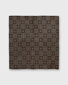 Wool/Silk Pocket Square in Brown Multi Squares