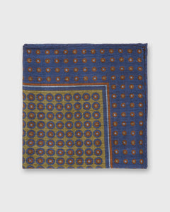Wool/Silk Pocket Square in Blue/Stone Medallion