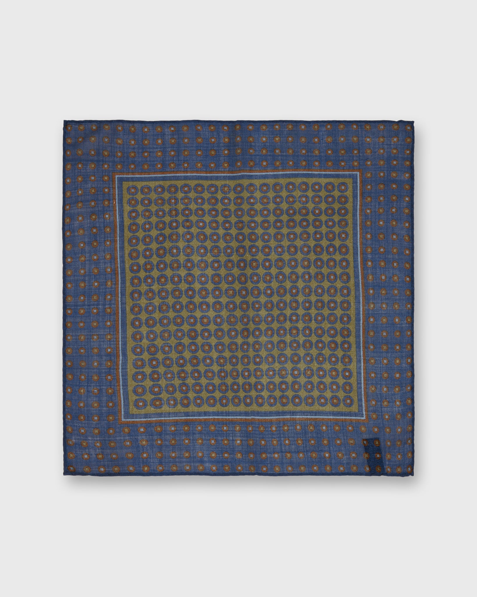 Wool/Silk Pocket Square in Blue/Stone Medallion
