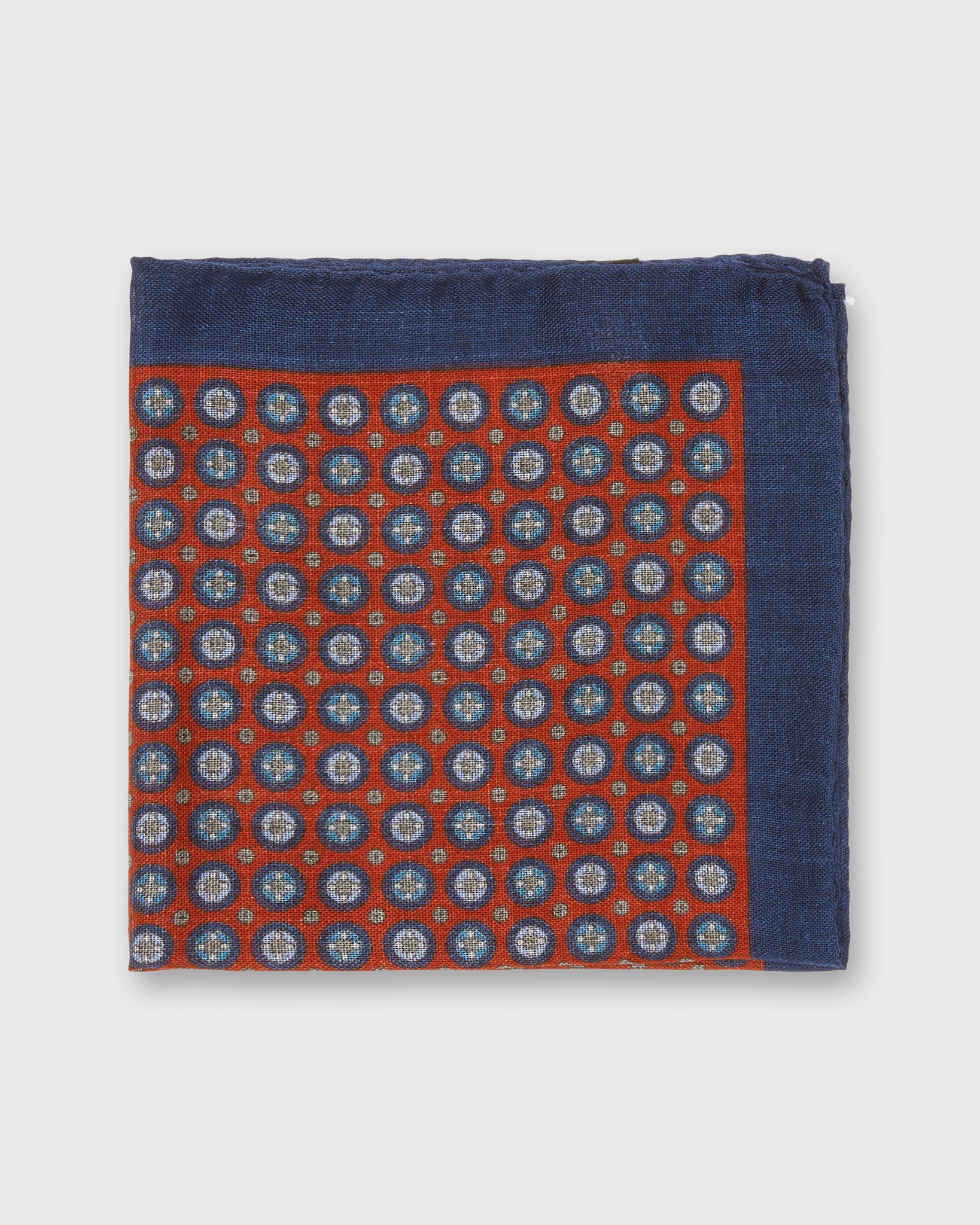 Wool/Silk Pocket Square in Denim/Brick Medallion