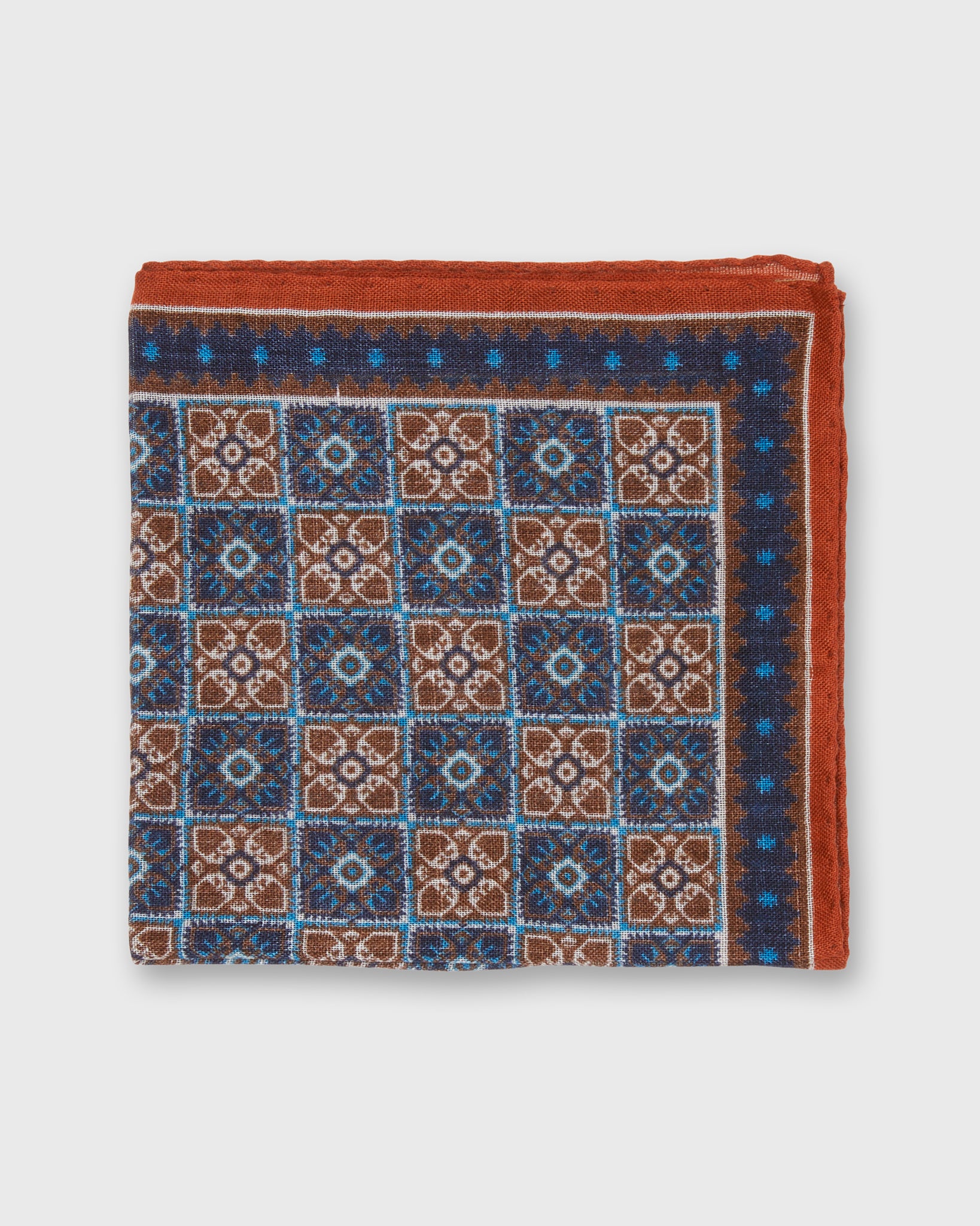 Wool/Silk Pocket Square in Orange/Blue Mosaic