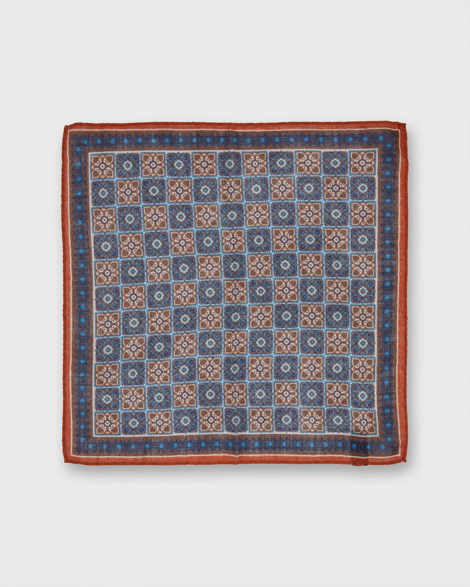 Wool/Silk Pocket Square in Orange/Blue Mosaic