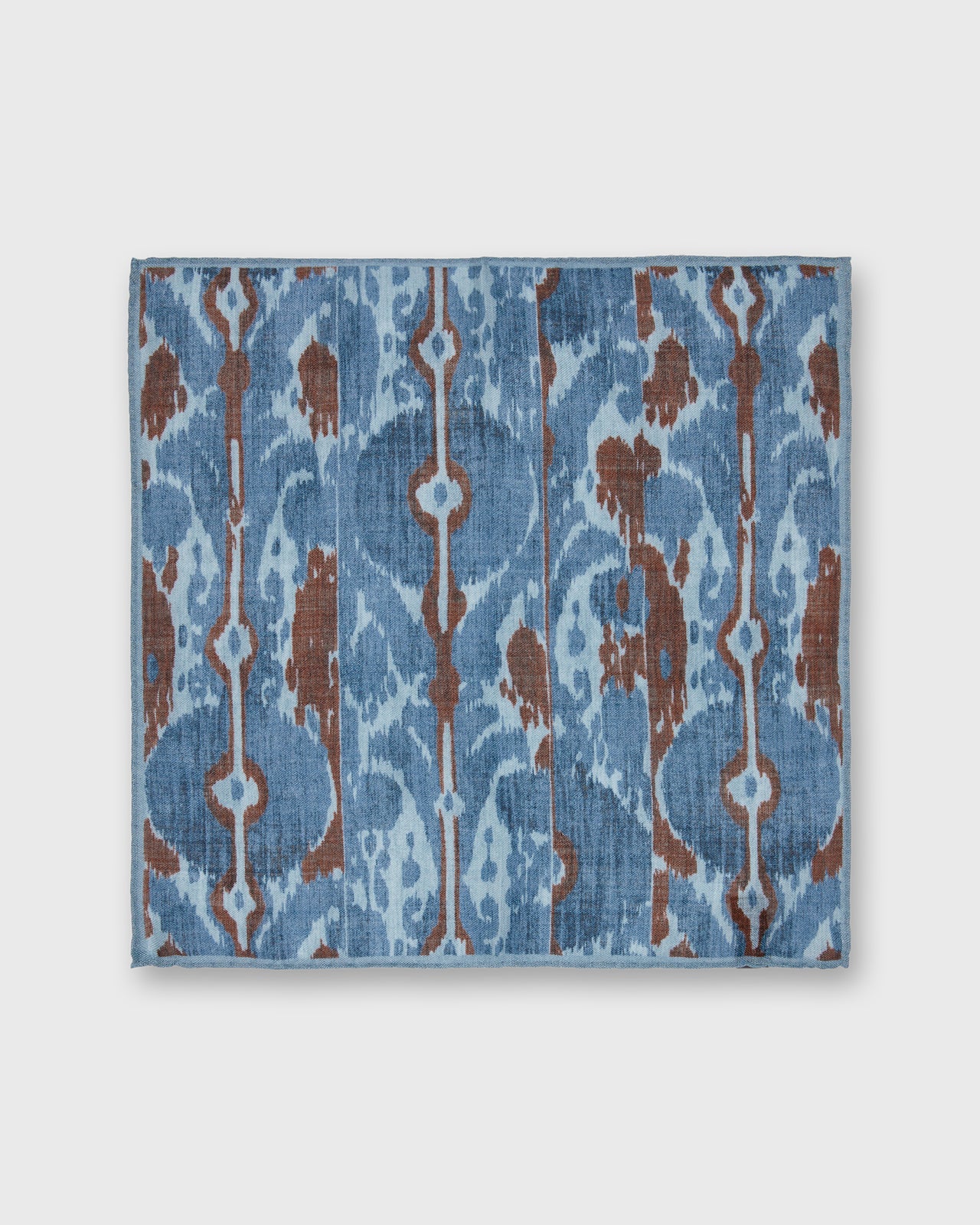 Hand-Rolled Wool/Silk Pocket Square in Blue/Brown Ikat