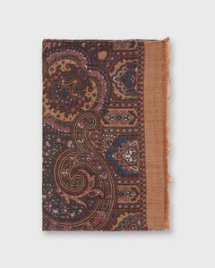 Wool/Cashmere Print Scarf in Khaki/Burgundy Mosaic