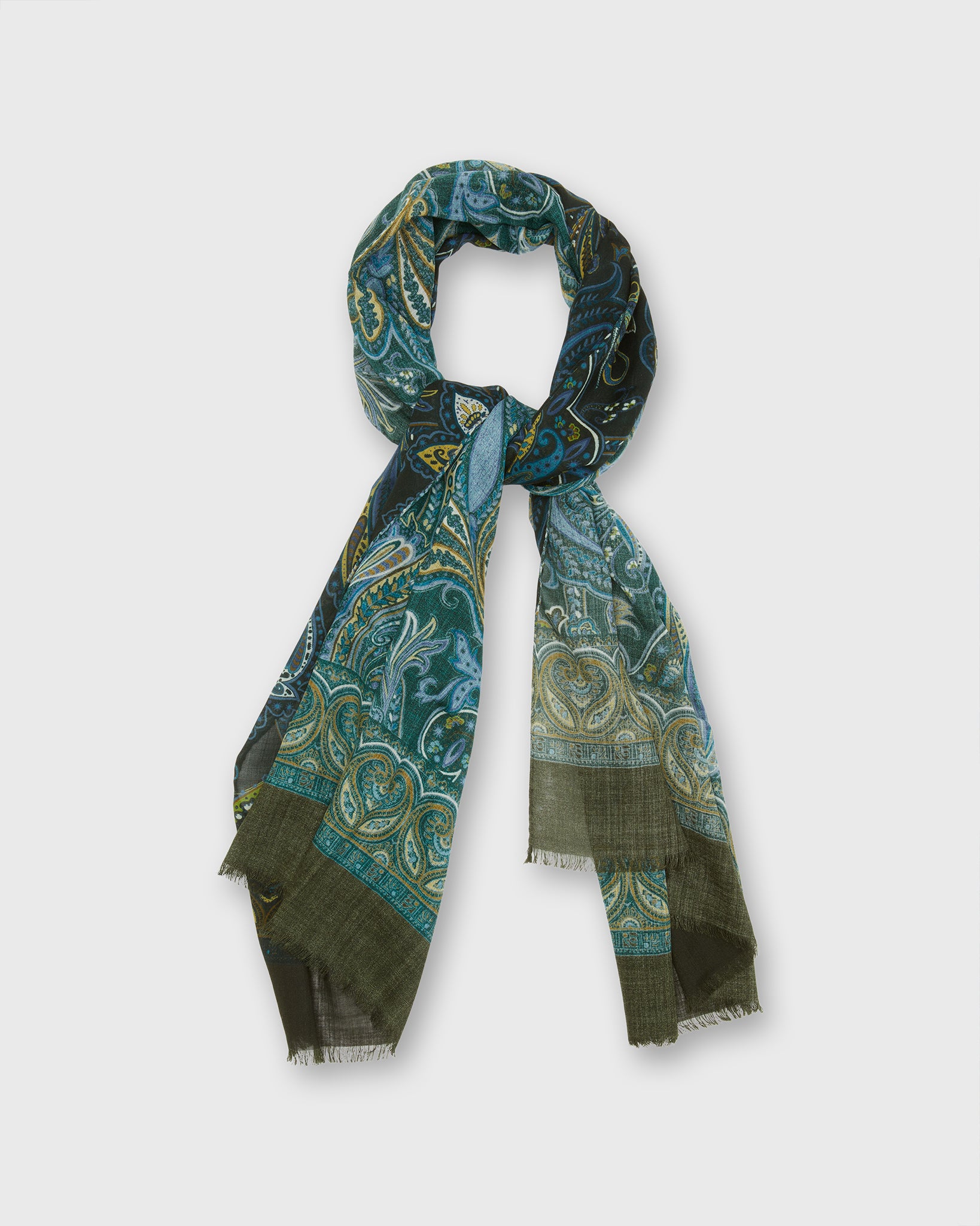 Wool/Cashmere Print Scarf in Green/Spruce Mosaic