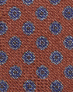 Wool/Silk Print Tie in Brown/Sky/Blue Foulard