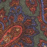 Wool Print Tie in Hunter Green/Blue Paisley