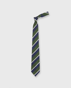 Silk Woven Tie in Navy/Green/Bone Stripe