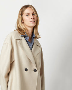 Dropped Shoulder Double Breasted Coat in Almond