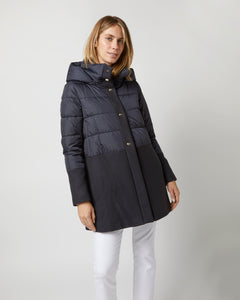 A-Line Down Mixed Coat in Navy Blue