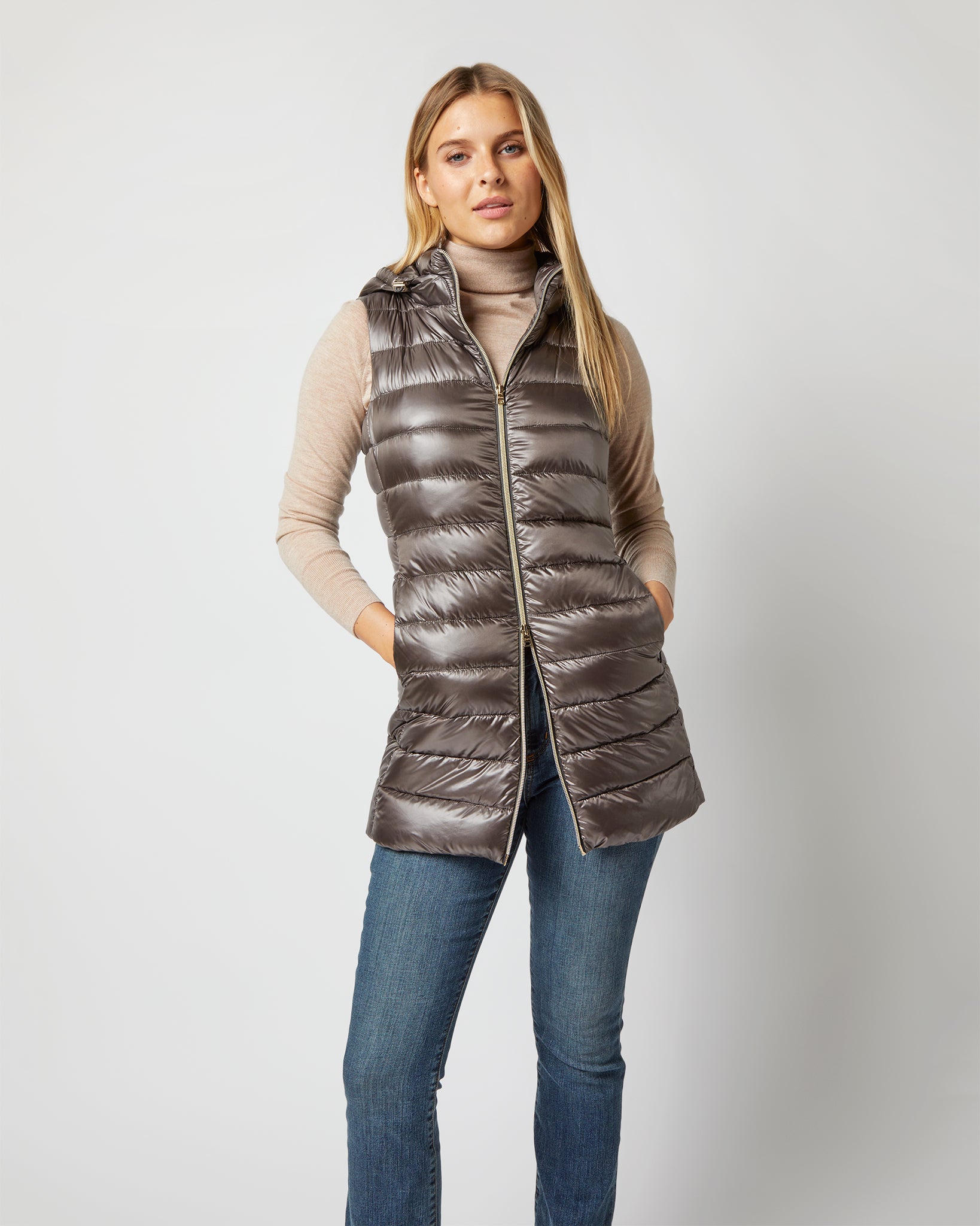 Serena Fitted Long Vest in Charcoal