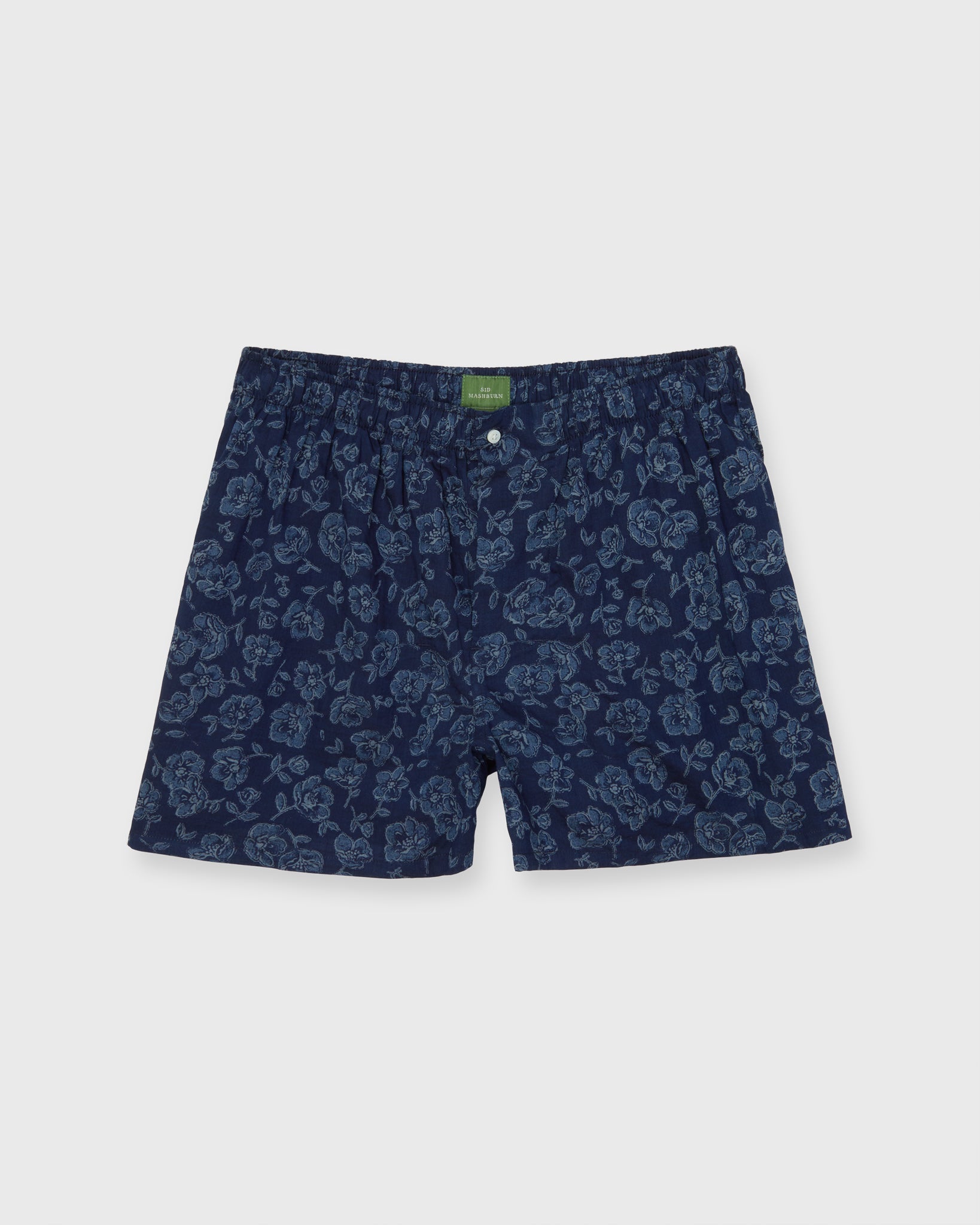 Button-Front Boxer Short in Navy/Slate/Grey Floral Print Poplin