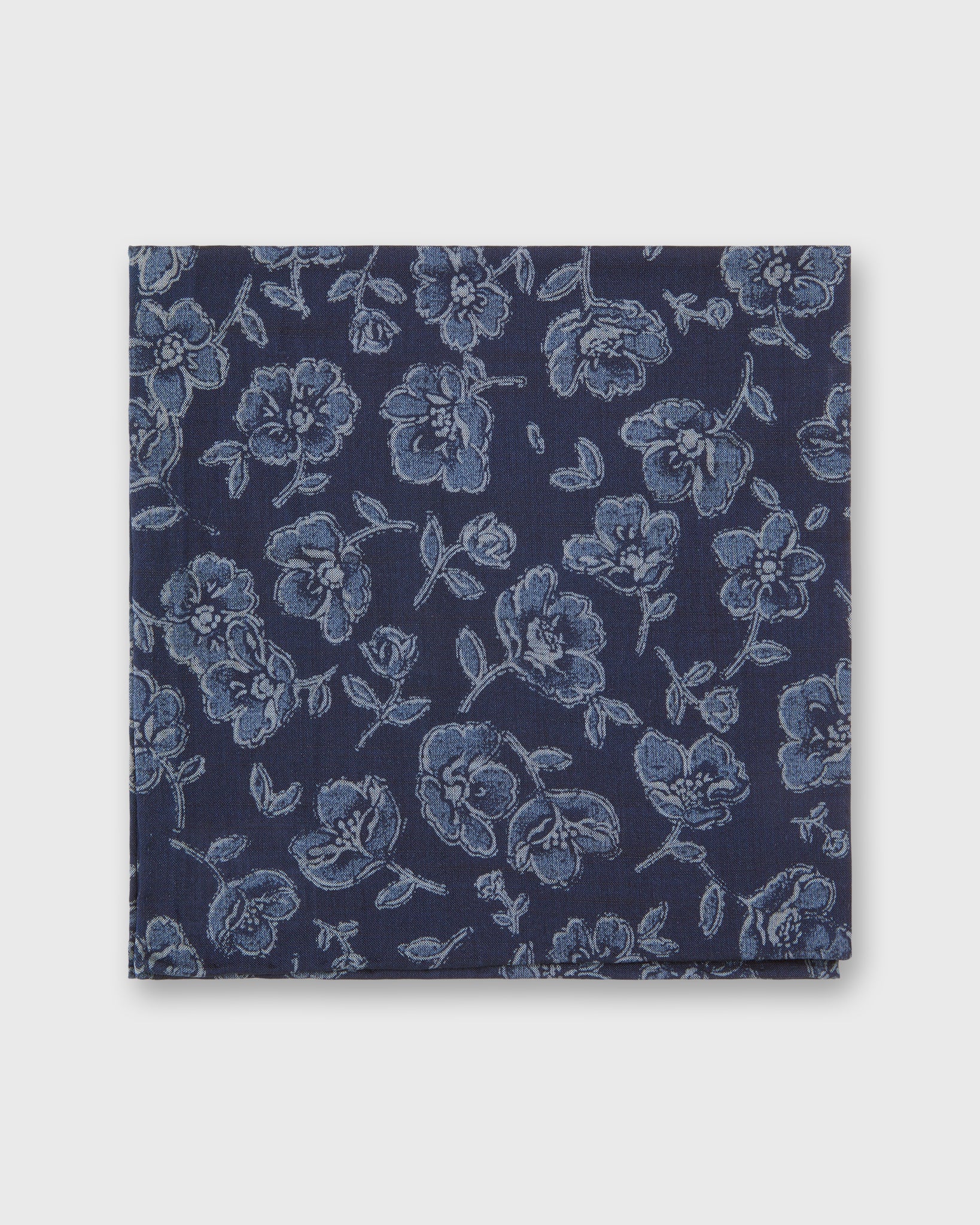 Cotton Print Pocket Square in Navy/Slate/Grey Floral Print Poplin