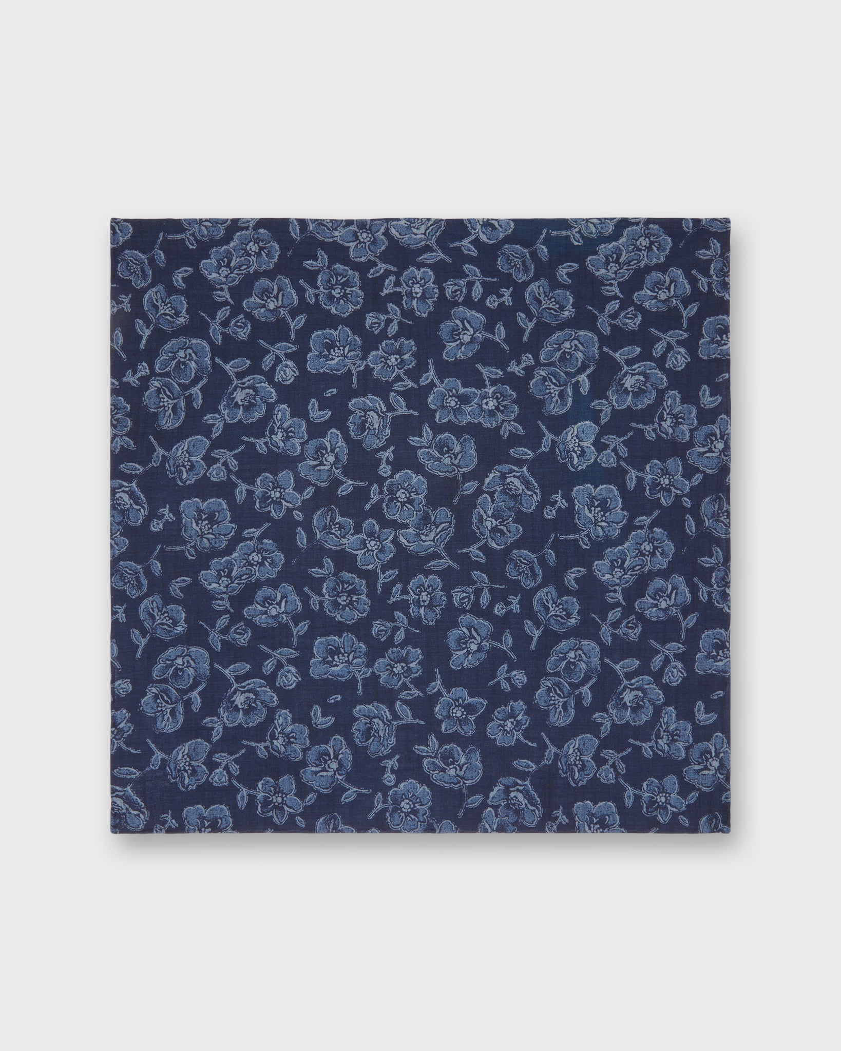 Cotton Print Pocket Square in Navy/Slate/Grey Floral Print Poplin