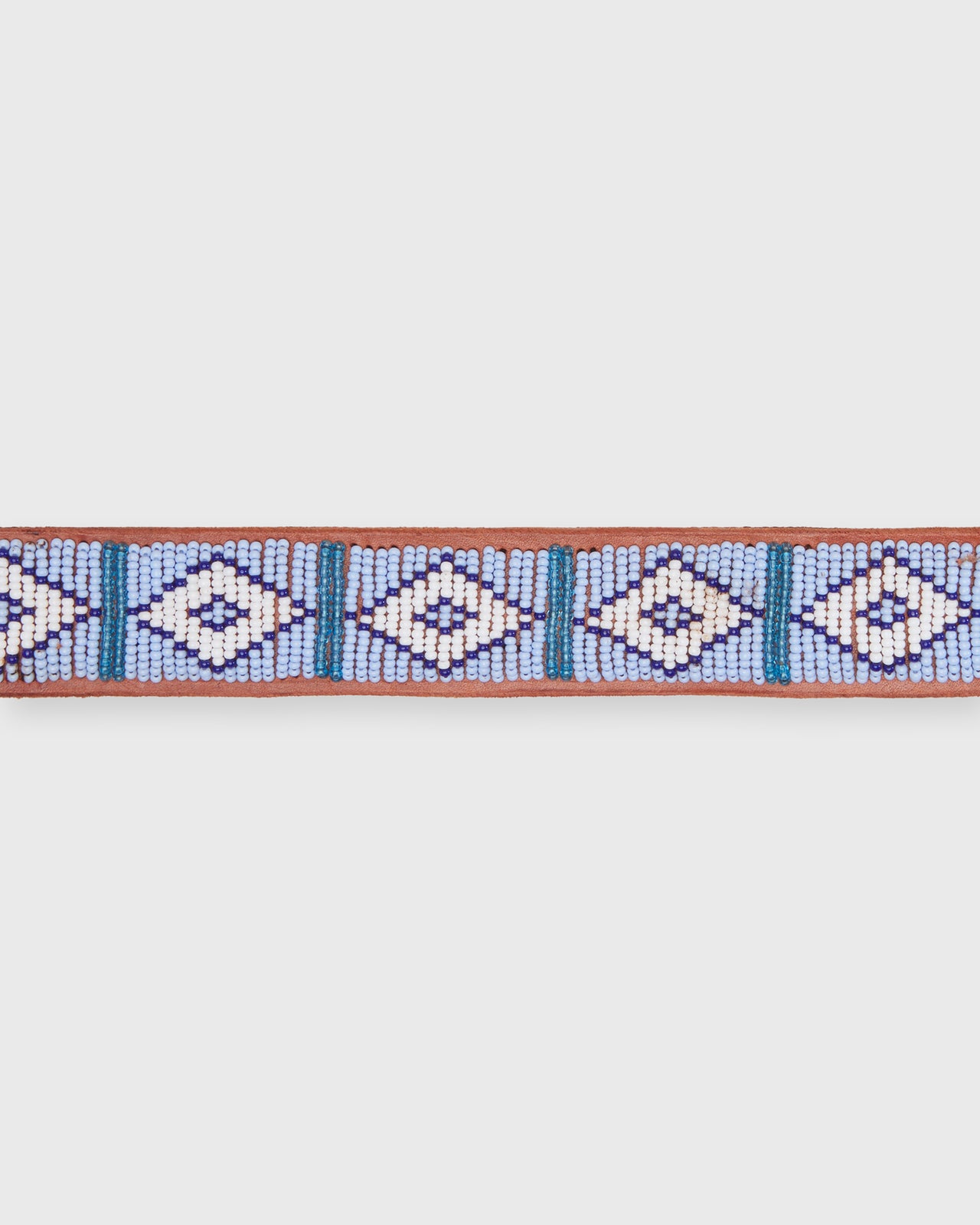 1.25" African Fully Beaded Belt in Sky Blue/White Triangle