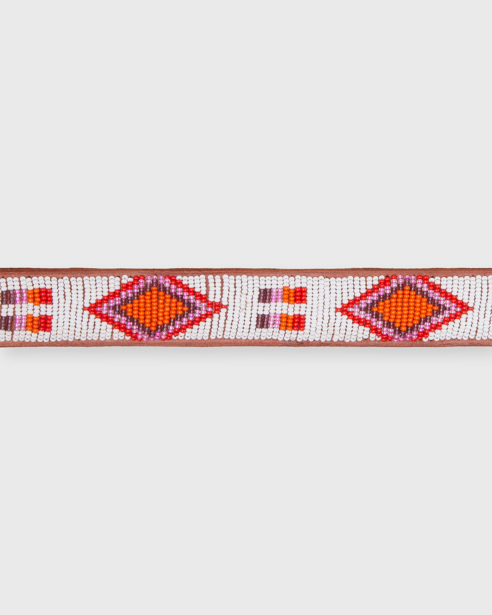 1.25" African Beaded Belt in White/Pink Diamond/Square