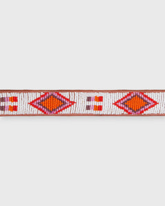 1.25 African Beaded Belt in White/Pink Diamond/Square