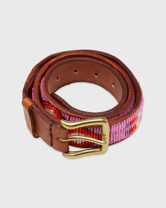 1.25" African Beaded Belt in Red/Pink Diamond/Square