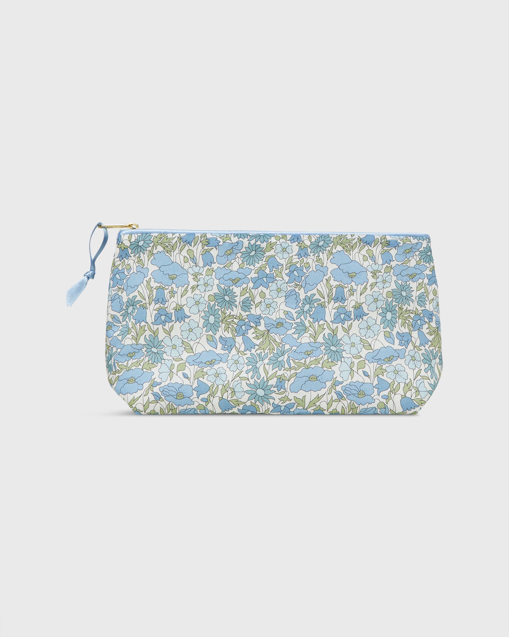 Soft Small Cosmetic Bag in Light Blue Poppy & Daisy Liberty Fabric