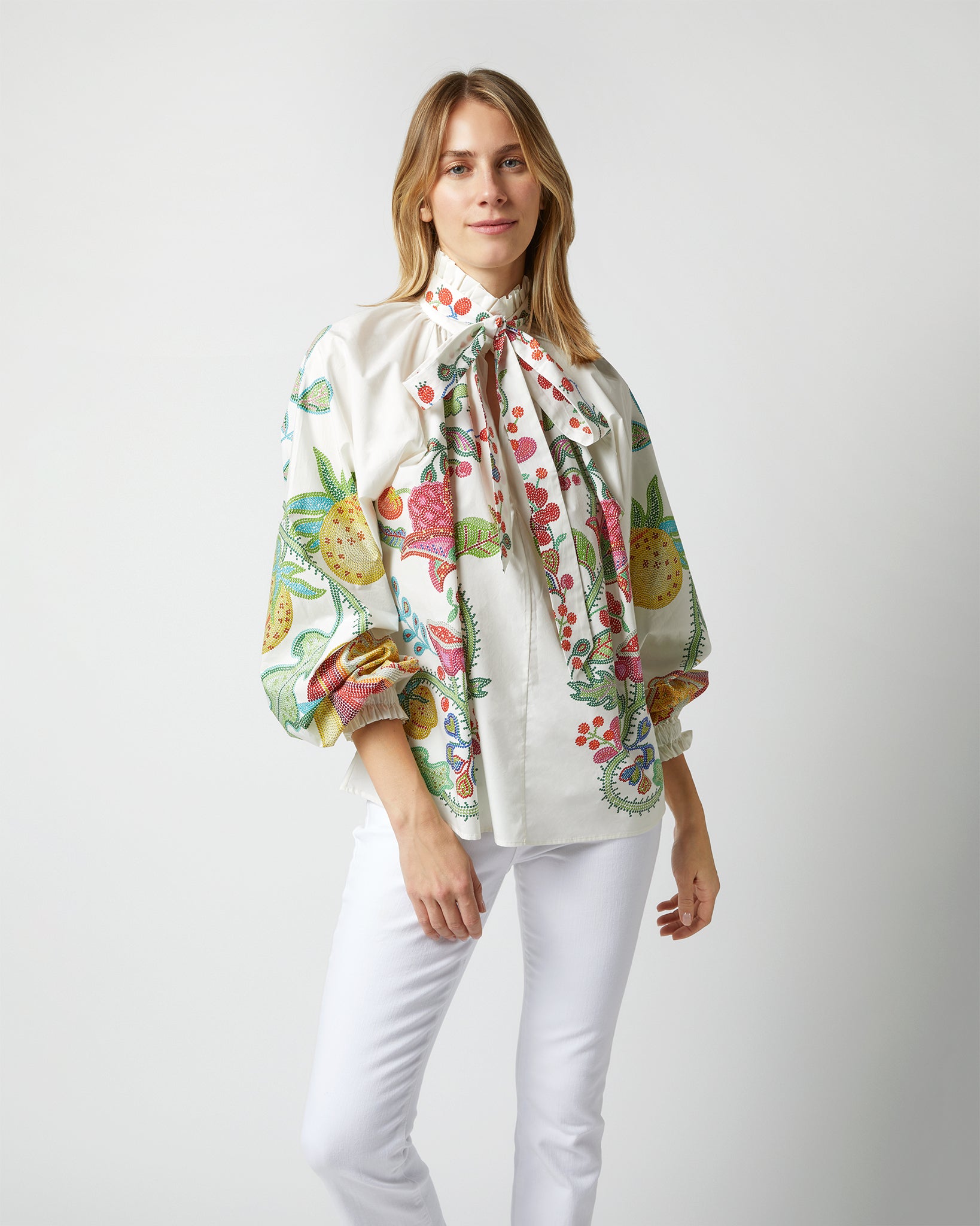 Cerere Blouse in Grenadilla Off White Cotton Popeline