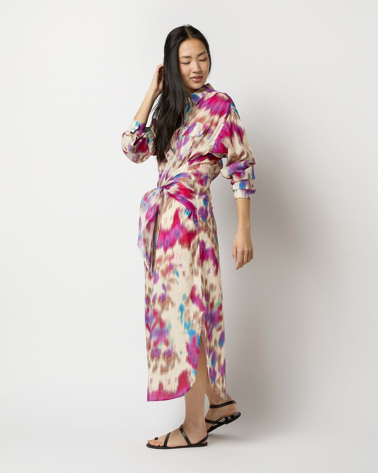 Nesly Dress in Beige/Raspberry