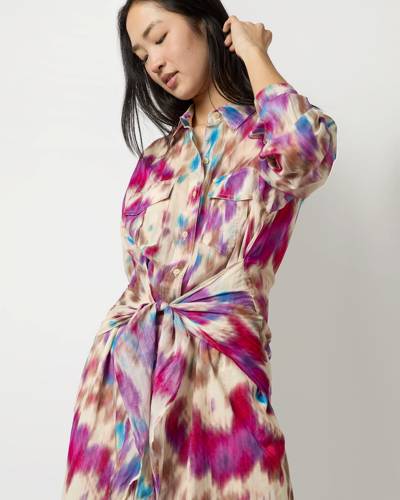 Nesly Dress in Beige/Raspberry