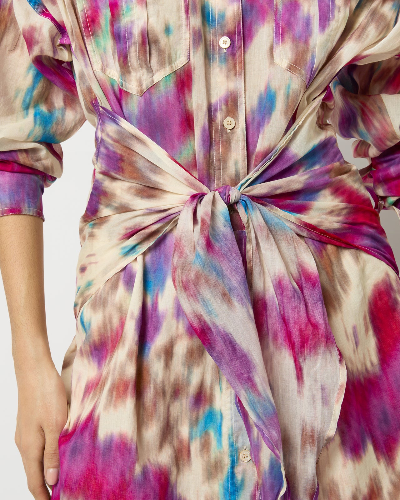 Nesly Dress in Beige/Raspberry