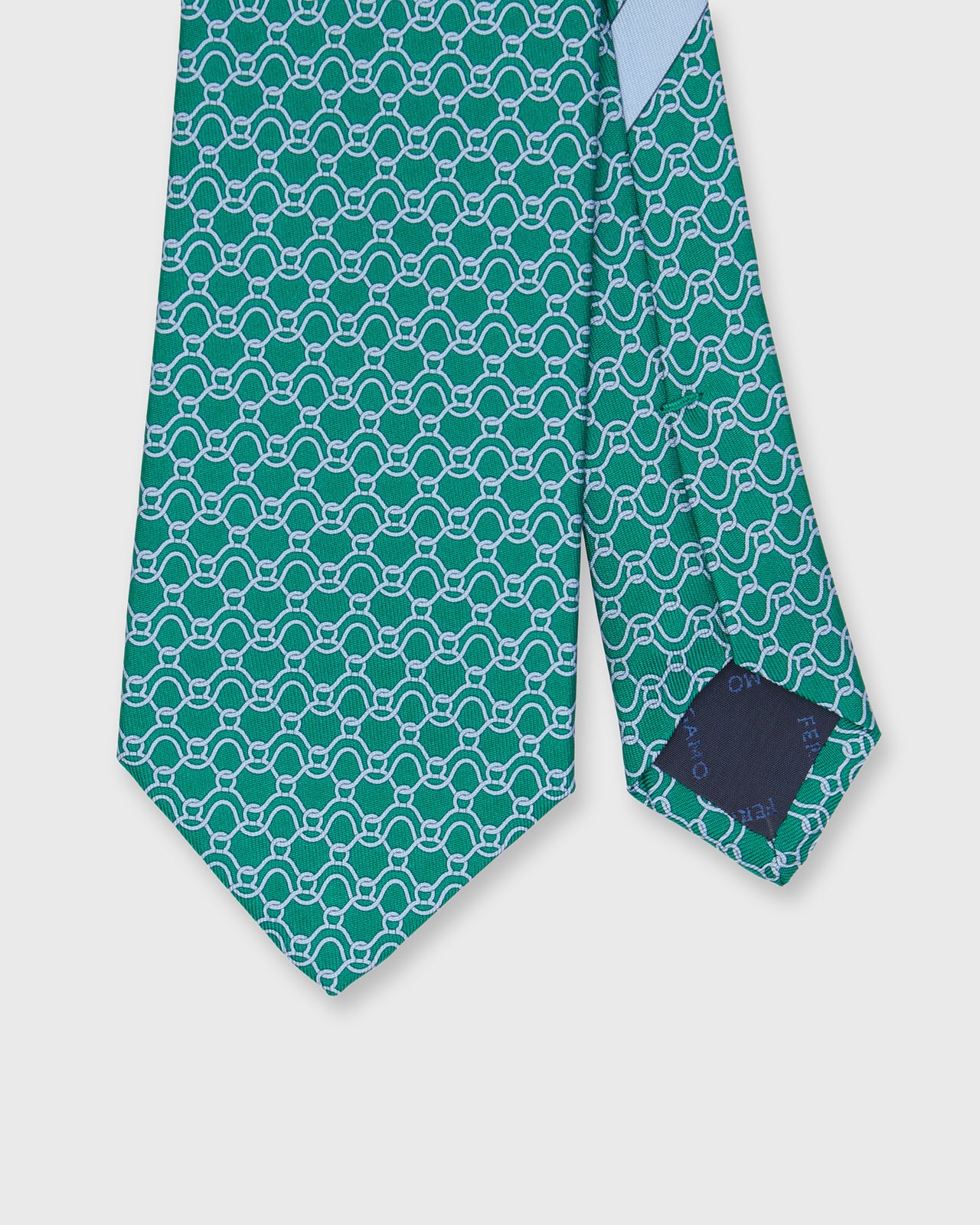 Silk Print Tie in Green/Sky Ropes