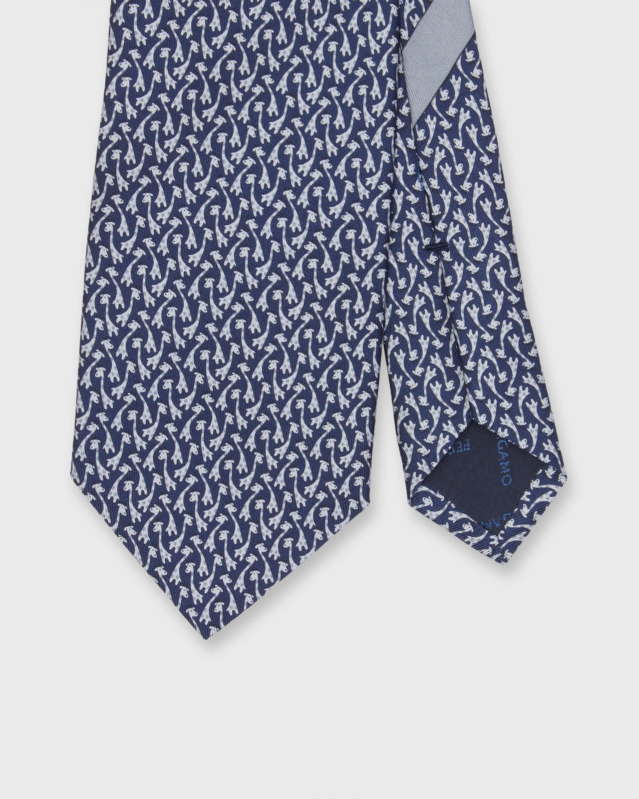 Silk Print Tie in Navy Giraffes
