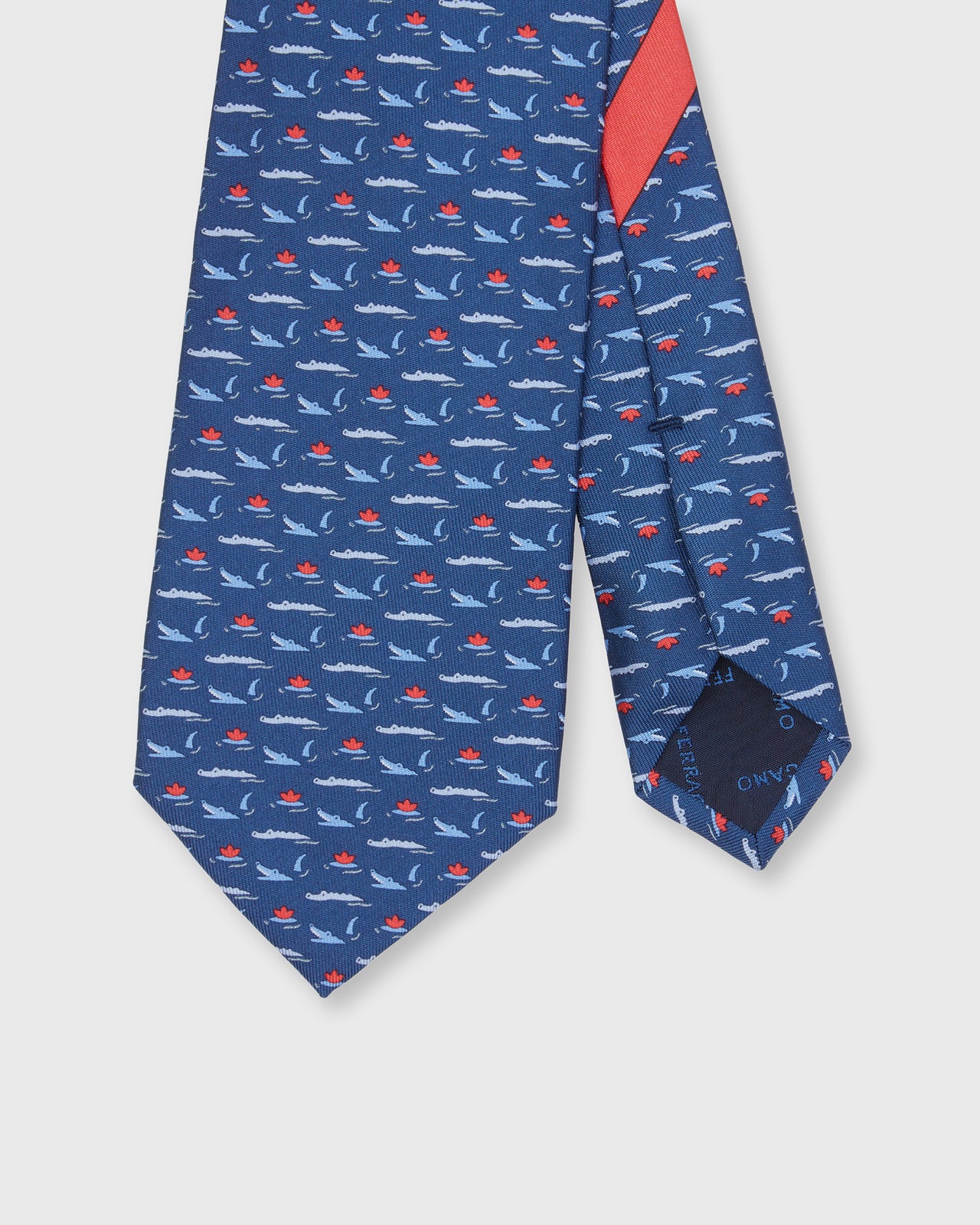 Silk Print Tie in Navy Crocodiles