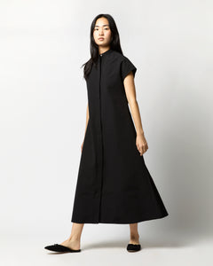 Gianna Maxi Shirtdress in Black Cotton/Nylon Faille