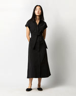 Load image into Gallery viewer, Gianna Maxi Shirtdress in Black Cotton/Nylon Faille
