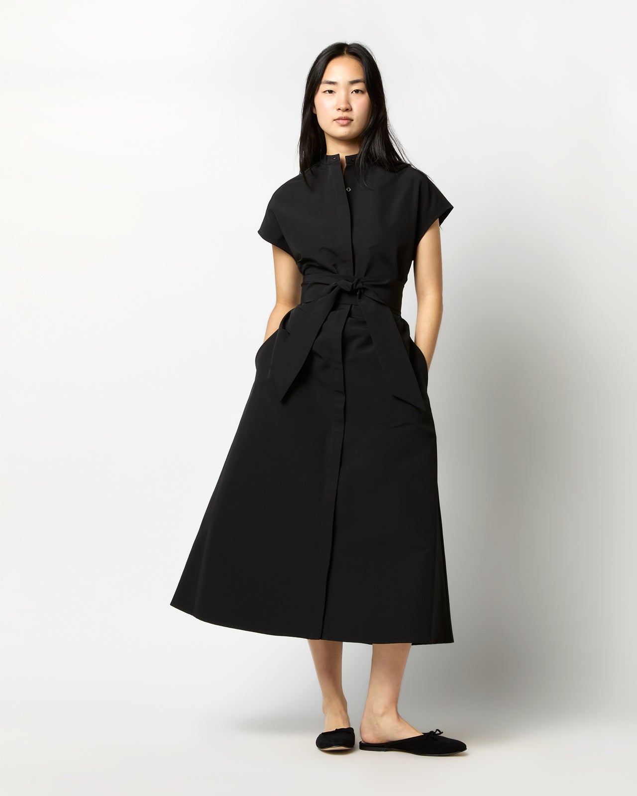 Gianna Maxi Shirtdress Black Cotton/Nylon Faille Gianna Maxi Shirtdress Black Cotton/Nylon Faille
