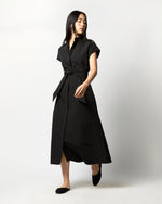 Load image into Gallery viewer, Gianna Maxi Shirtdress in Black Cotton/Nylon Faille
