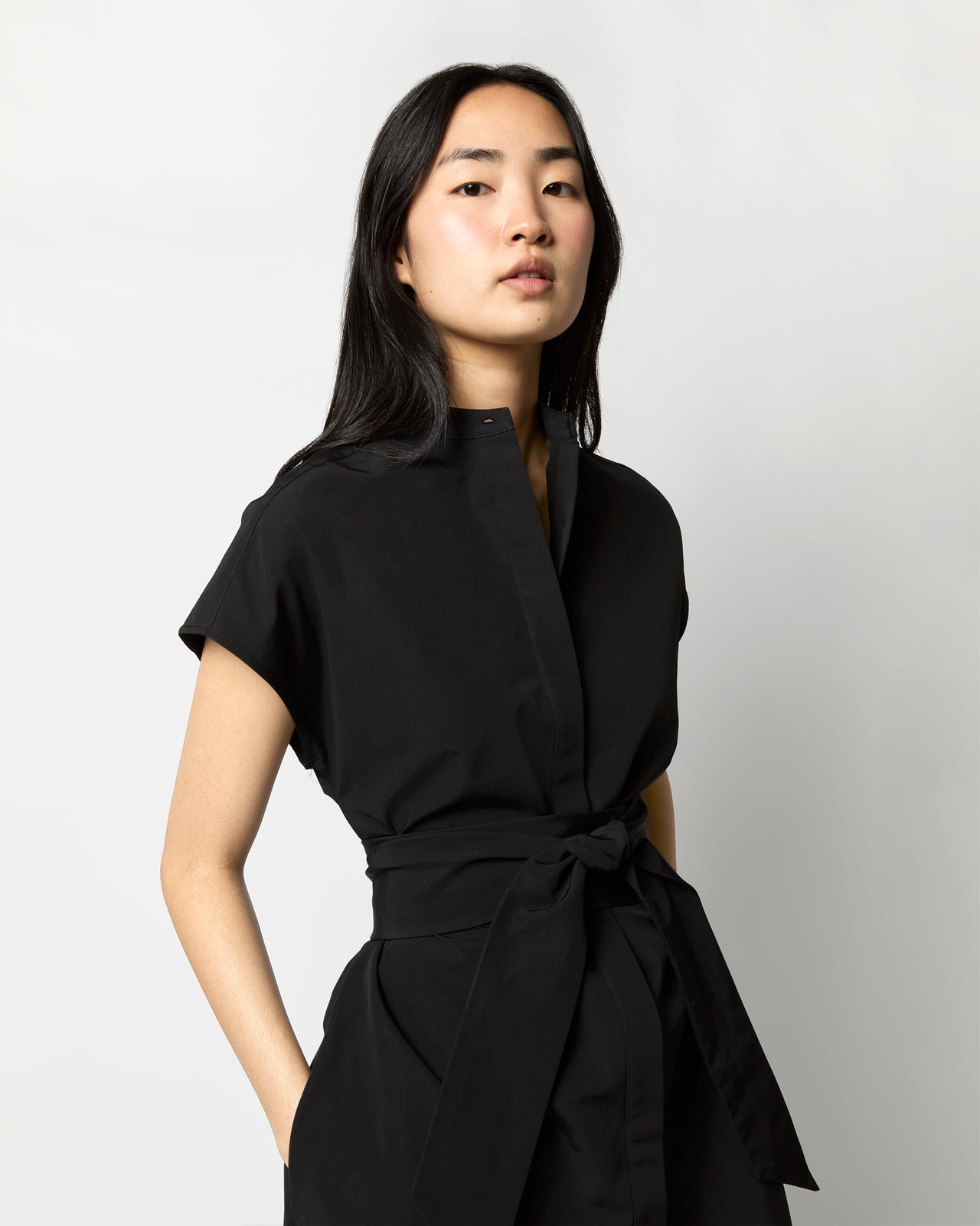Gianna Maxi Shirtdress in Black Cotton/Nylon Faille | Shop Ann Mashburn Gianna Maxi Shirtdress in Black Cotton/Nylon Faille | Shop Ann Mashburn