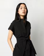 Load image into Gallery viewer, Gianna Maxi Shirtdress in Black Cotton/Nylon Faille
