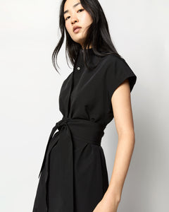 Gianna Maxi Shirtdress in Black Cotton/Nylon Faille