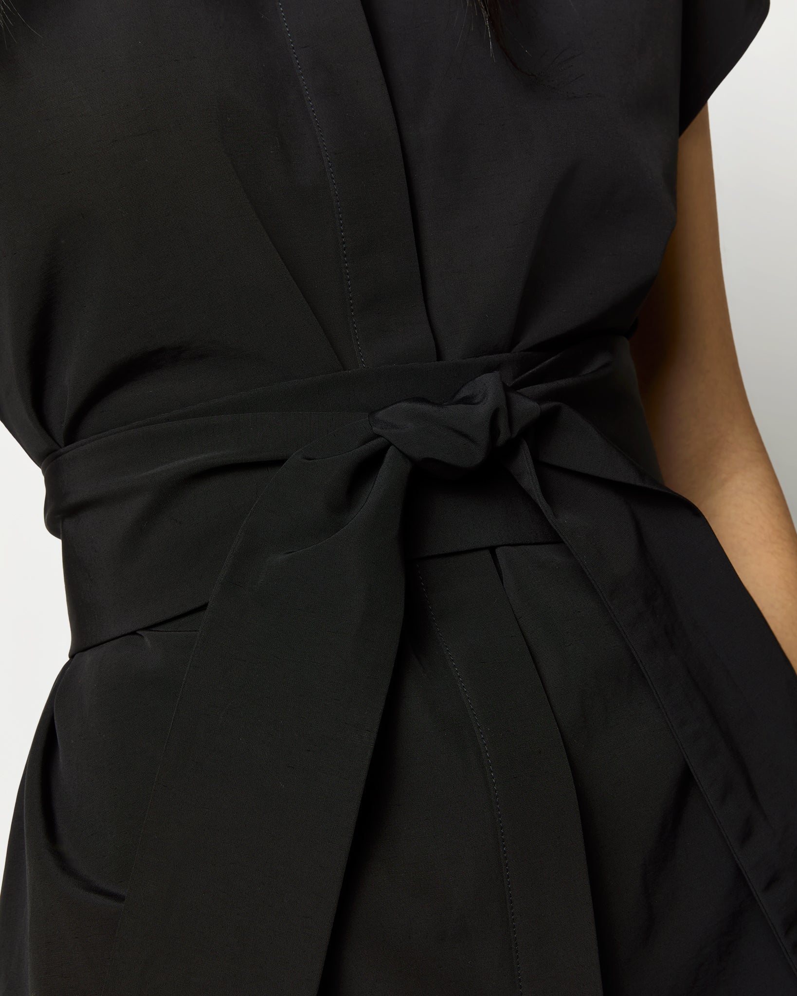 Gianna Maxi Shirtdress in Black Cotton/Nylon Faille