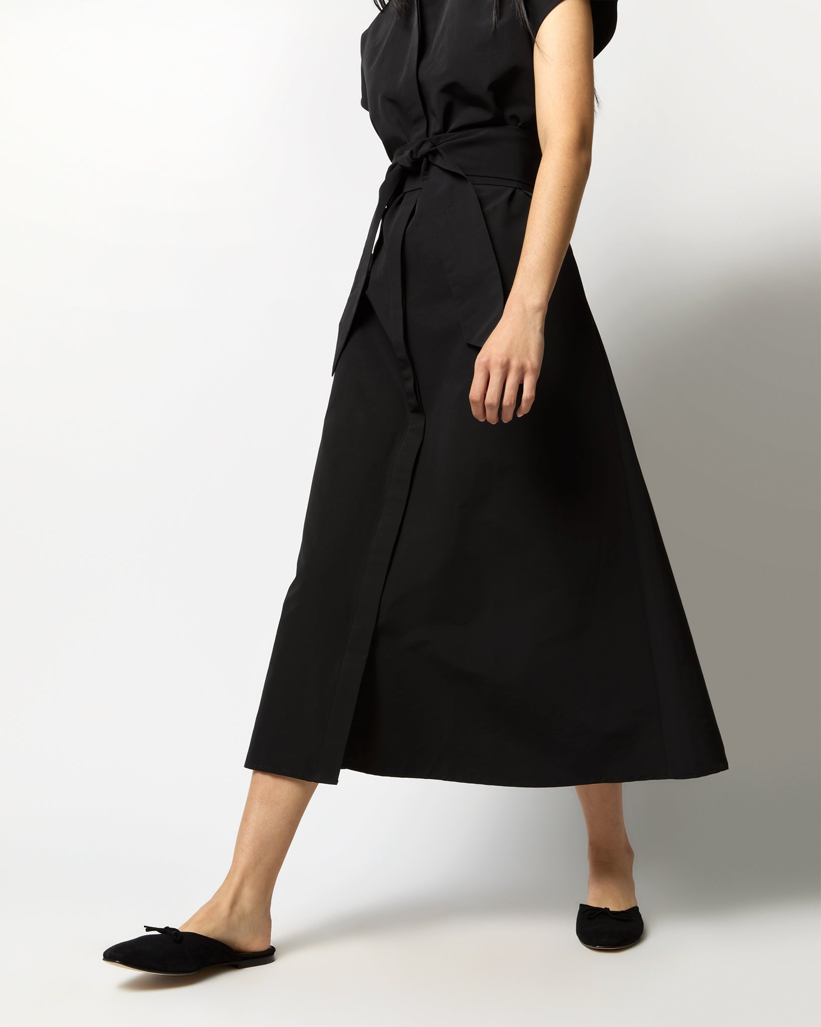 Gianna Maxi Shirtdress in Black Cotton/Nylon Faille