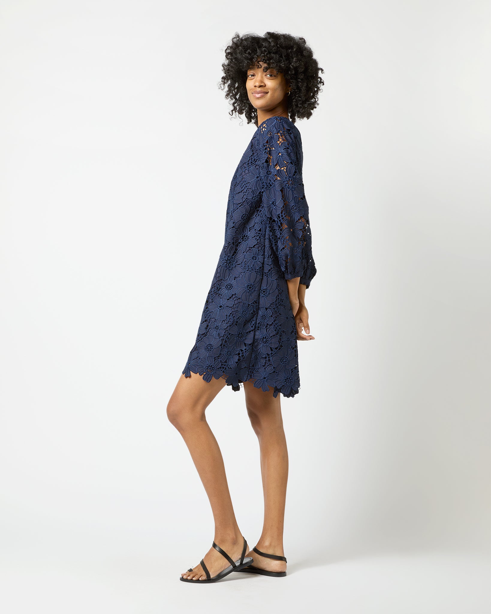 Francine Dress in Navy Floral Guipure Lace