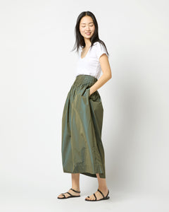 Adah Pintuck Skirt in Olive Iridescent Taffeta | Shop Ann Mashburn