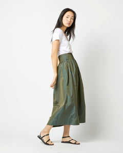 Adah Pintuck Skirt in Olive Iridescent Taffeta | Shop Ann Mashburn