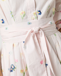 Classic Shirtwaist Dress in Light Pink/Multi Floral Embroidered Poplin
