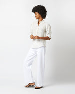 Load image into Gallery viewer, Elbow-Sleeve Frill Shirt in Marigold/Sage Fil Coupé Linen
