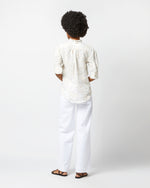 Load image into Gallery viewer, Elbow-Sleeve Frill Shirt in Marigold/Sage Fil Coupé Linen
