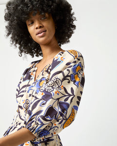 Lola Top in Blue/Tangerine Floral Cotton Lawn