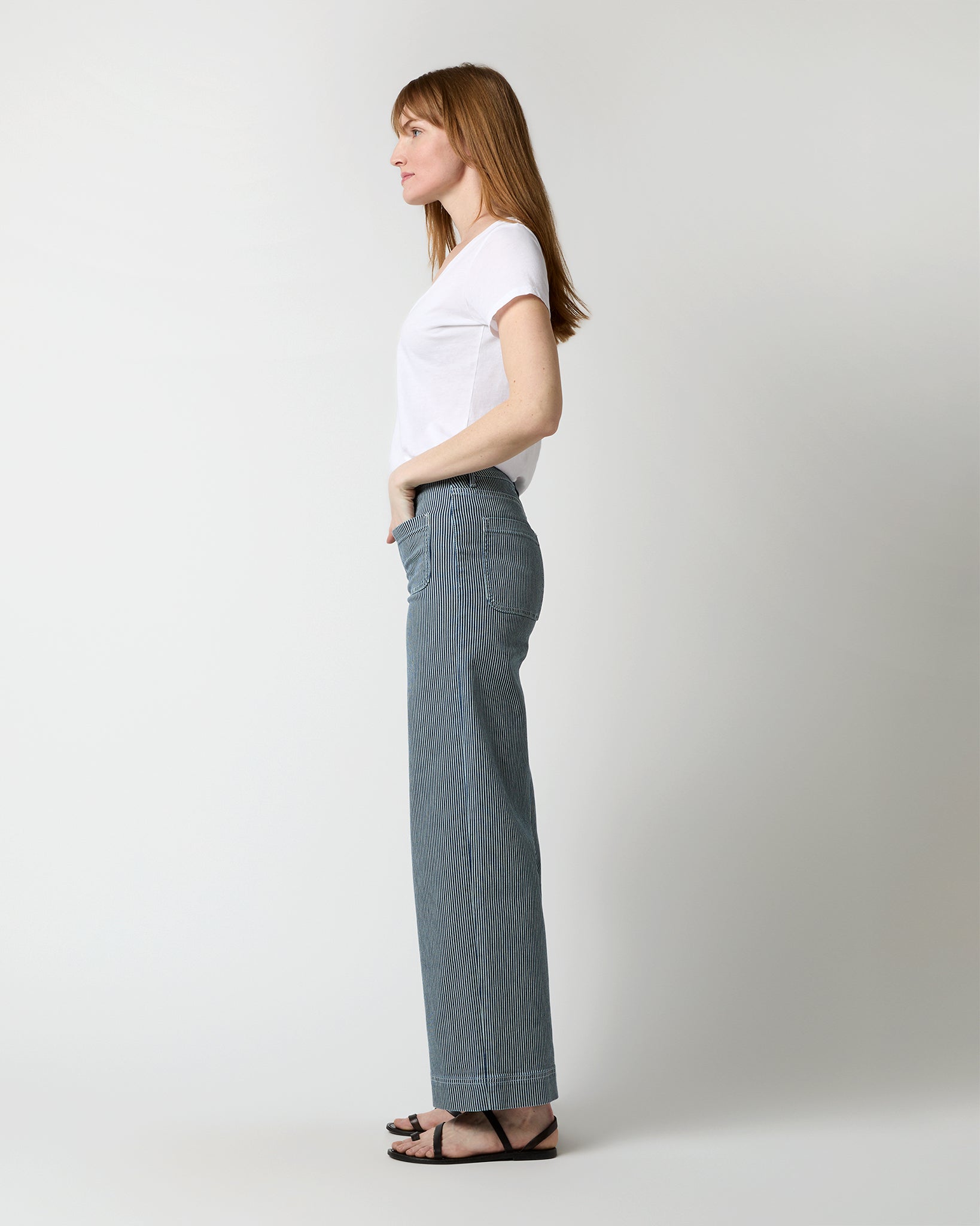 Column Patch Pocket Jean in Dark Indigo Railroad Stripe Stretch Denim